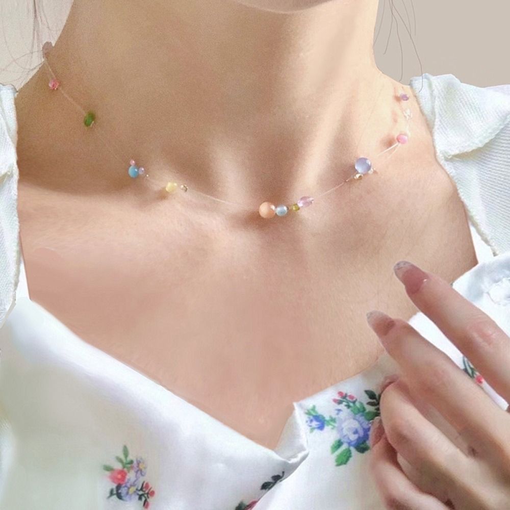 Korean Girl Lifestyle - トレンディな合金韓国風ネックレス樹脂美学Y2kネックレスカラフルなビーズガールチョーカー日常生活